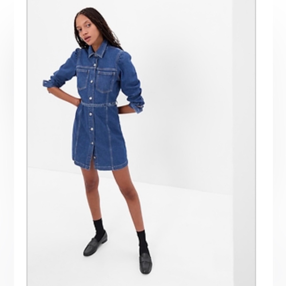 GAP Puff Sleeve Denim Mini Dress